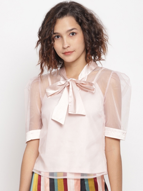 

LA LOFT Women Pink Solid Top with Tie Up Detail