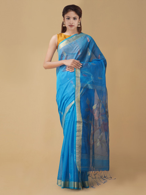 

Unnati Silks Blue Silk Cotton Handloom Woven Design Maheshwari Saree