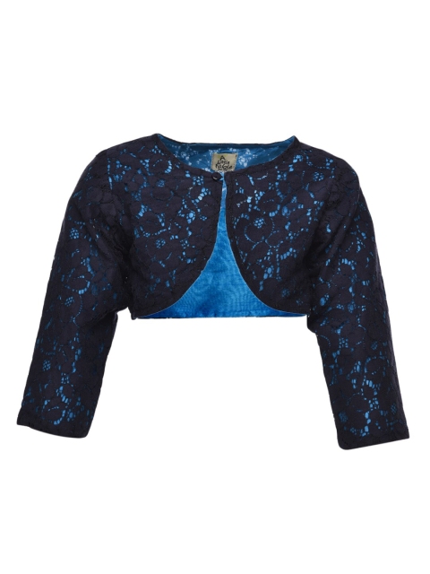 

A Little Fable Girls Navy Blue Self Design Open Front Shrug