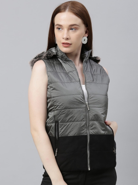 

Park Avenue Woman Women Grey Colourblocked Puffer Jacket