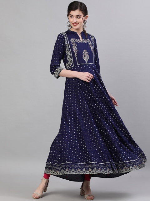 

Ishin Women Navy Blue & Navy Blue Printed Anarkali Kurta