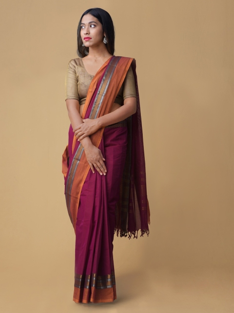 

Unnati Silks Maroon Striped Handloom Saree