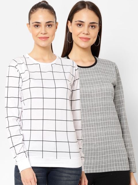 

VIMAL JONNEY Women Set of 2 Multicoloured Checked T-shirt, Multi