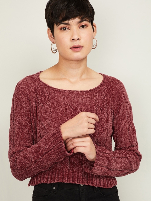 

Ginger by Lifestyle Women Red Self Design Cardigan Sweater