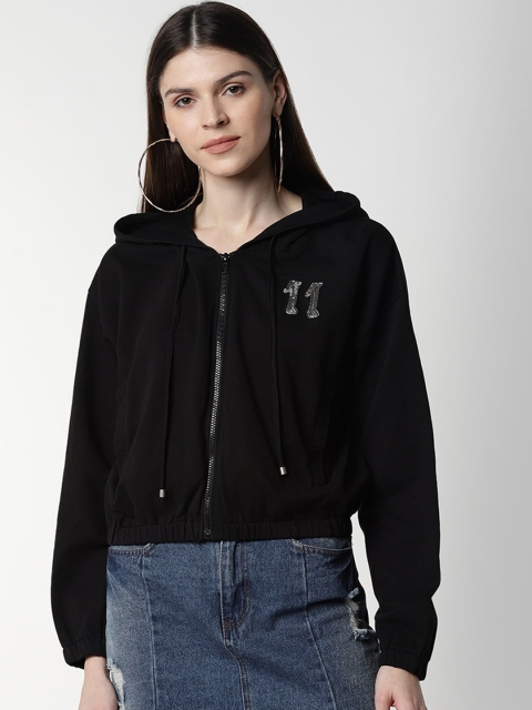 

FIVE STONES Women Black Solid Sweatshirt