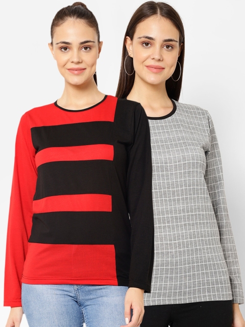 

VIMAL JONNEY Women Multicoloured Striped Henley Neck T-shirt, Multi