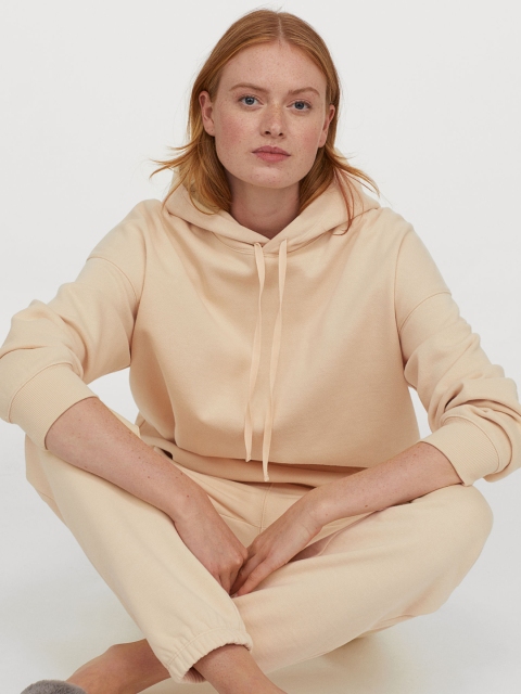 

H&M Women Beige Oversized Cotton Hoodie