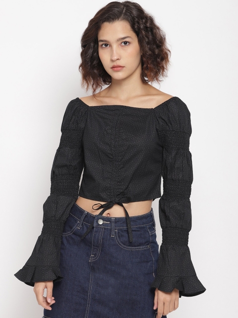 

LA LOFT Women Black Self Design Bardot Top