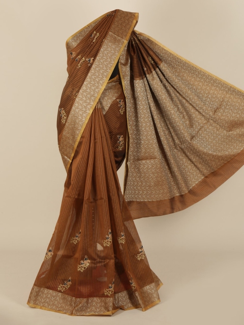 

Pothys Brown Floral Embroidered Cotton Blend Saree