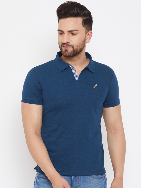 

HARBORNBAY Men Blue Solid Polo Collar T-shirt
