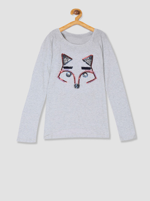 

GAP Girls Grey Self Design Round Neck T-shirt