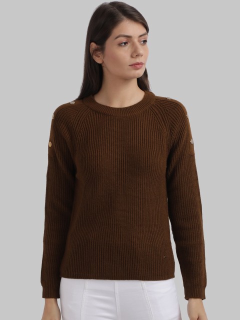 

Parx Women Brown Self Design Pullover Sweater