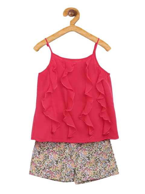 

Nauti Nati Girls Olive Green & Red Ruffled Top with Printed Shorts
