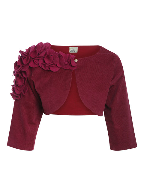 

A Little Fable Girls Burgundy Self Design Open Front Shrug