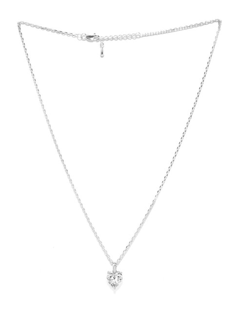 

Yellow Chimes 925 Sterling Silver Silver-Plated White Crystal-Studded Heart Pendant With Chain