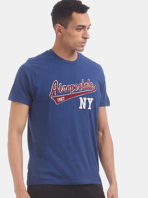 

Aeropostale Men Blue Printed Round Neck T-shirt
