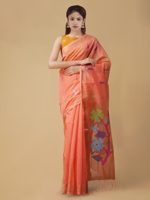

Unnati Silks Pink Silk Cotton Woven Design Handloom Maheshwari Saree
