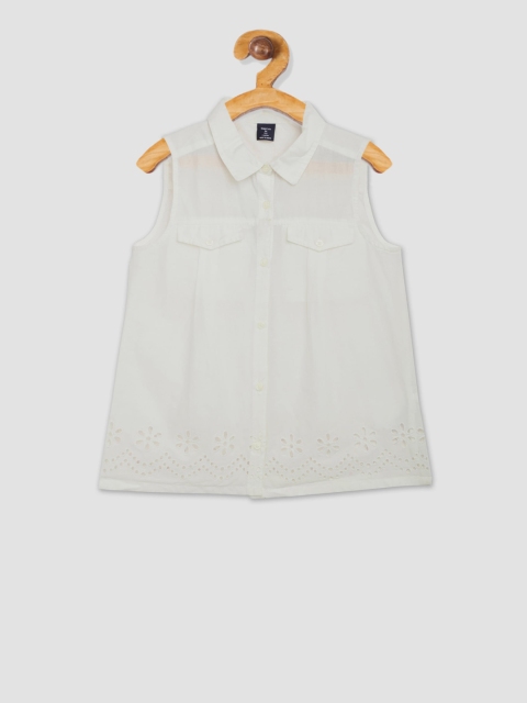 

GAP Girls White Eyelet Border Top