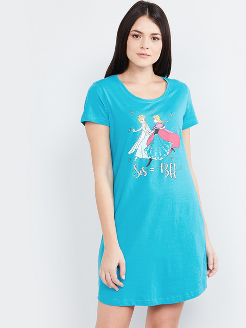 

max Women Blue Printed T-shirt Dress