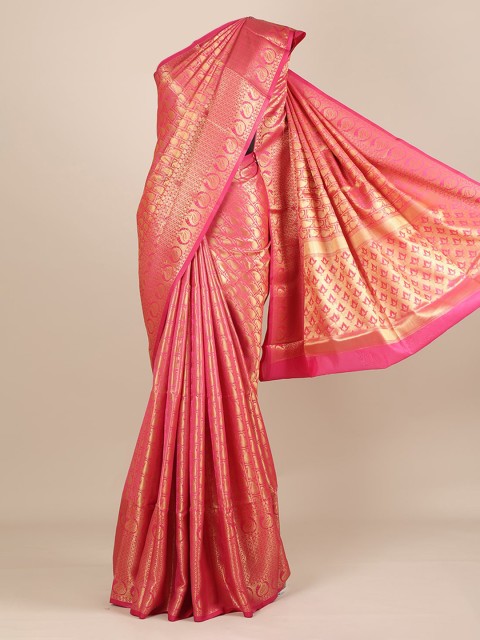 

Pothys Pink & Gold-Coloured Kora Muslin Silk Woven Design Saree
