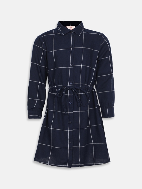 

Oxolloxo Girls Navy Blue Checked Shirt Dress
