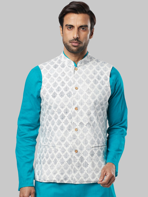 

Ethnix by Raymond Men White Printed Nehru Jacket