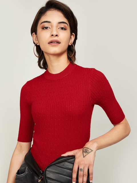 

Ginger by Lifestyle Women Red Solid Fitted Top