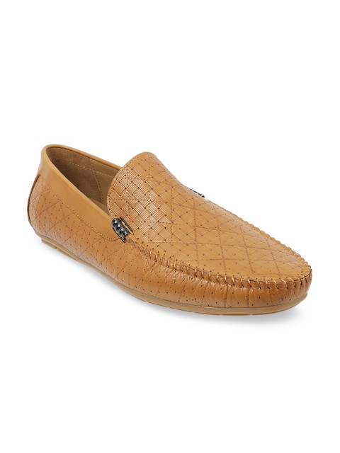

DAVINCHI Men Tan Brown Textured Leather Loafers