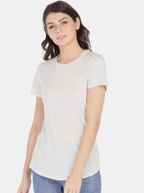 

GAP Women White Embellished Tee
