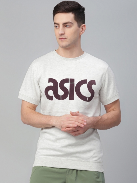

ASICS Men Cream-Coloured Printed Round Neck T-shirt