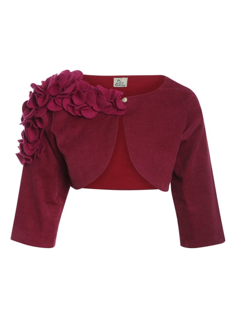 

A Little Fable Girls Burgundy Self Design Button Shrug