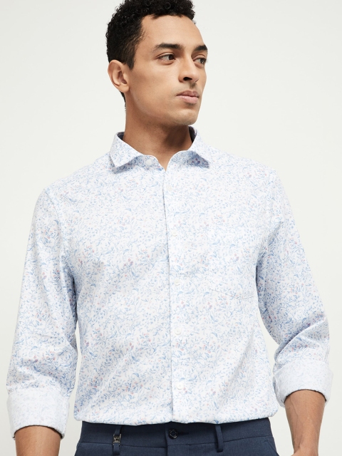 

max Men White & Blue Slim Fit Printed Casual Shirt