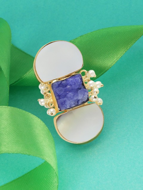 

Adwitiya Collection Gold-Plated Blue Adjustable Finger Ring