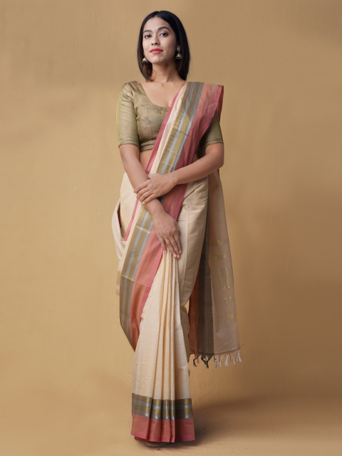 

Unnati Silks Cream-Coloured Woven Design Saree
