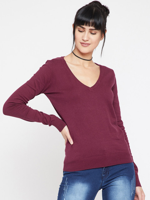 

Carlton London Women Maroon Solid Pullover Sweater