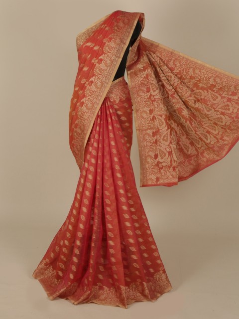 

Pothys Peach-Coloured & Gold-Toned Cotton Blend Woven Design Saree
