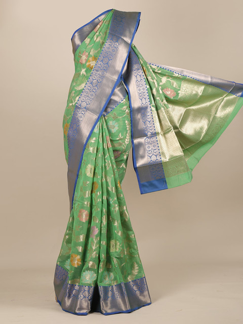 

Pothys Green & Navy Blue Tissue Woven Design Saree