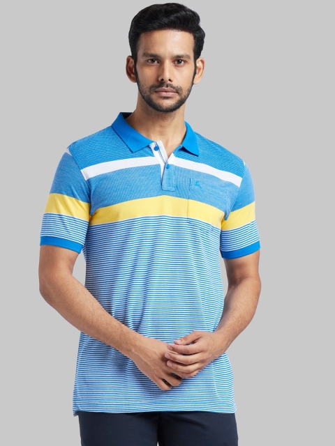 

Parx Men Blue Striped Polo Collar T-shirt