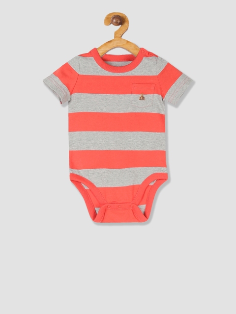 

GAP Infant Girls Peach-Coloured & Grey Short Sleeve Striped Bodysuit