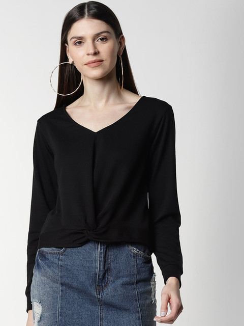 

FIVE STONES Women Black Solid Sweatshirt