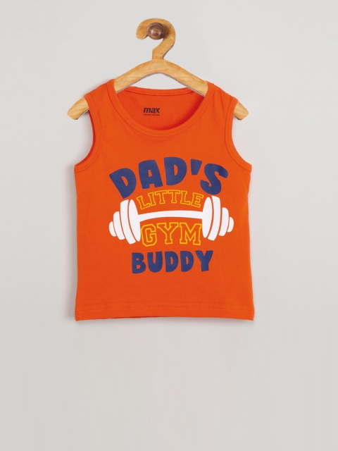 

max Boys Orange Printed Round Neck Cotton T-shirt