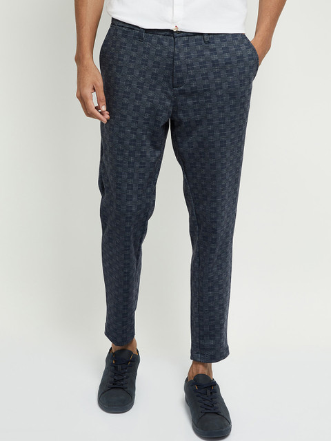 

max Men Blue Regular Fit Printed Regular Trousers