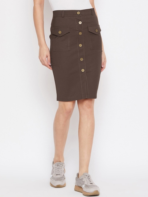 

Rider Republic Coffee Brown Solid Pencil Skirt