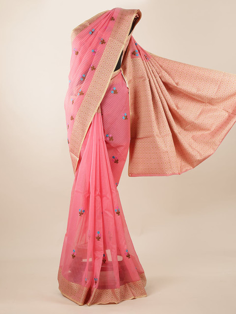 

Pothys Pink Embroidered Cotton Blend Saree