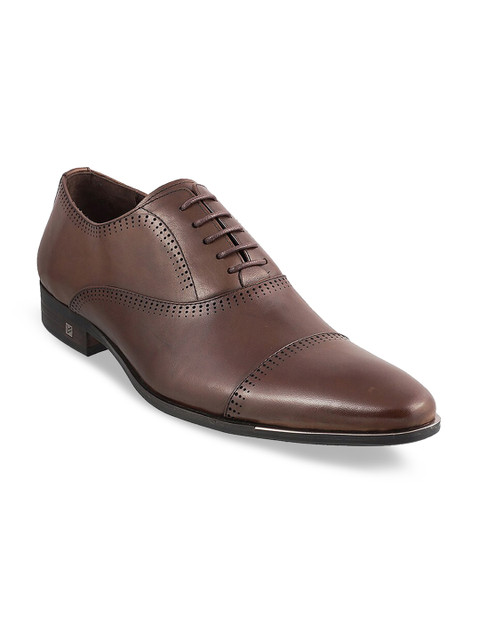 

DAVINCHI Men Brown Solid Leather Formal Oxfords