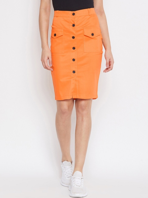 

Rider Republic Women Orange Solid Pencil Skirt