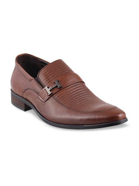 

DAVINCHI Brown Textured Formal Leather Slip-On Shoes