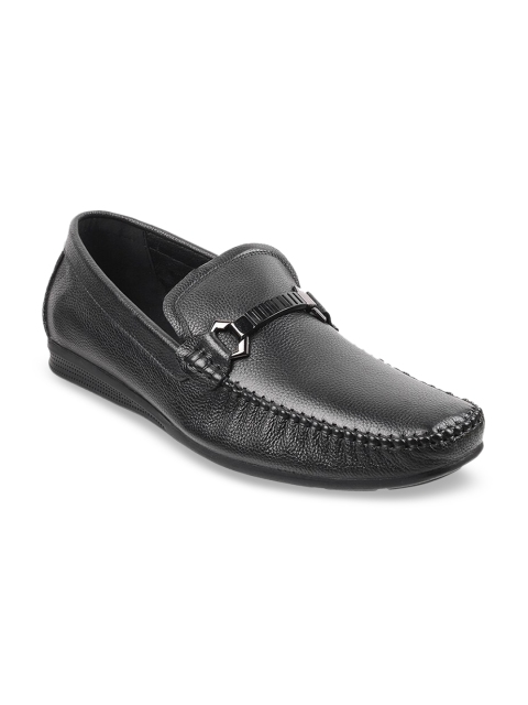 

DAVINCHI Black Textured Formal Leather Loafers