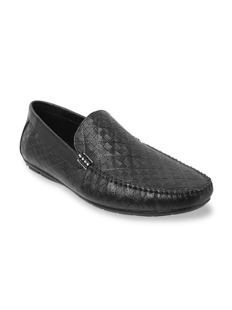 

DAVINCHI Men Black Textured Leather Loafers