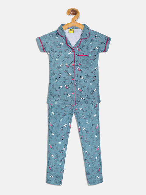 

Punkster Girls Blue Printed Night Suit
